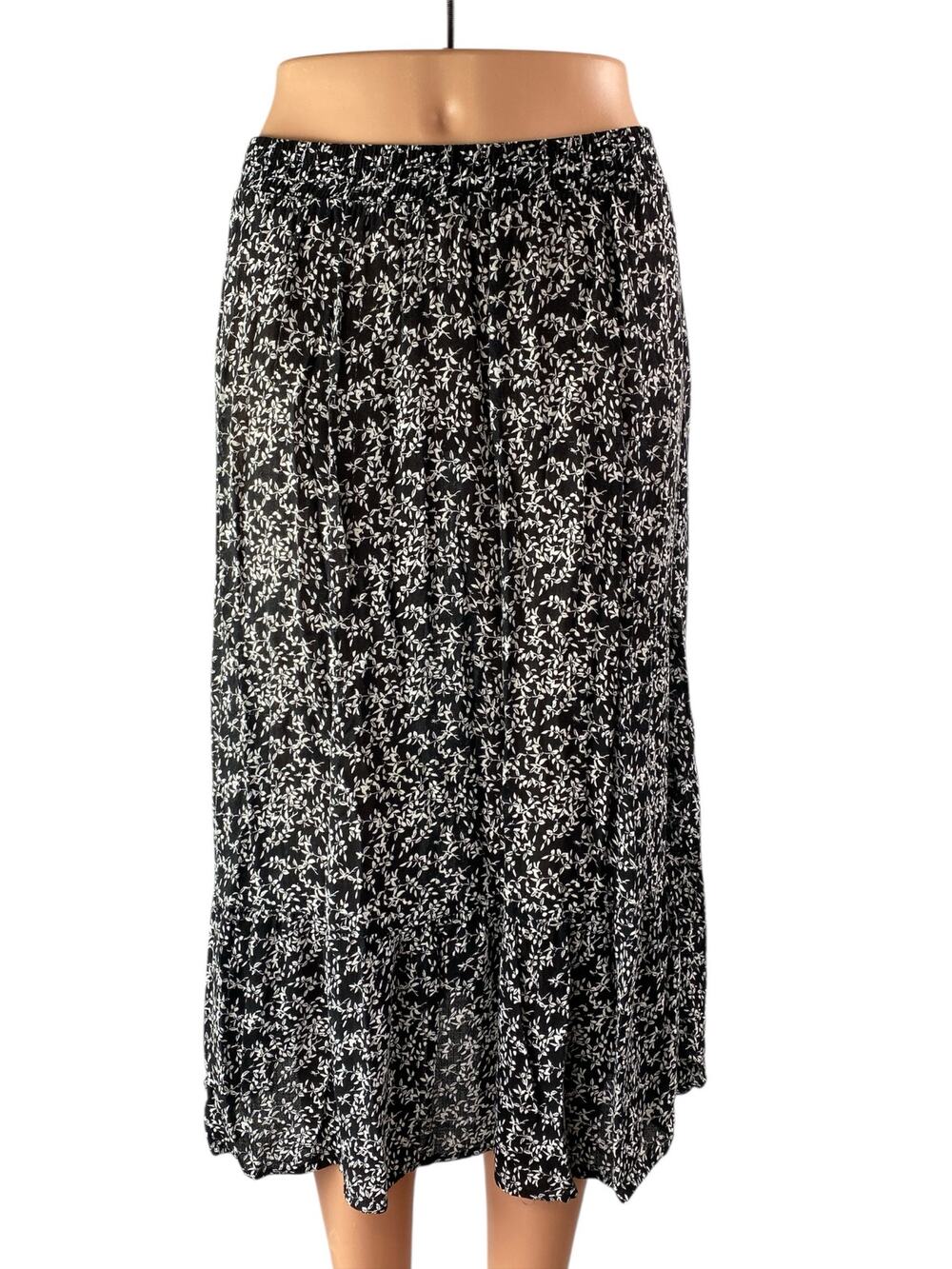 Rachel Zoe Women's Black Floral High Elastic Waist Pull On Midi A-line Skirt M